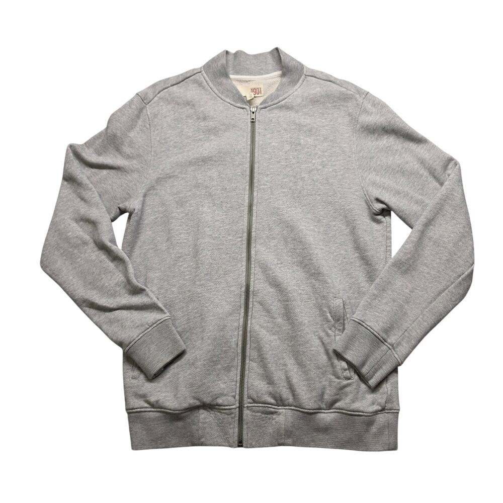 1901 Nordstrom Mens Gray French Terry Full Zip Bomber Jacket Medium M
